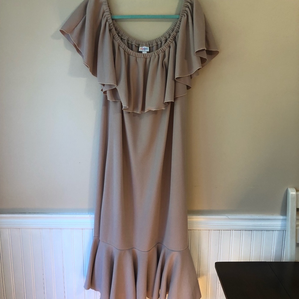Nude/Beige Off the Shoulder Dress